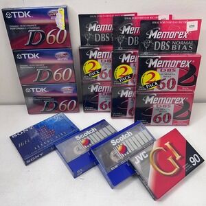 13 Blank Audio Cassette Tapes Lot TDK D60 Memorex DBS Sony Scotch JVC Sealed NOS